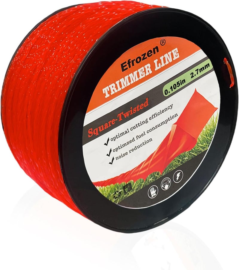 efrozen Weed Eater String, Orange Square Twisted Trimmer Line, 0.105-Inch Diameter Premium Commercial Weed Wacker String Spool Replacement (732-Feet, 3lbs) - Image 1